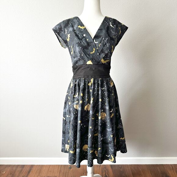 Folter Gone Batty Gothic Retro Style Fit n Flare Dress Women’s Size Medium NEW